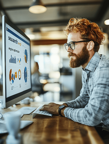 A man at a computer fixing a clients SEO