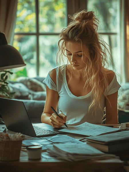 A student sitting at a desk having online lesson