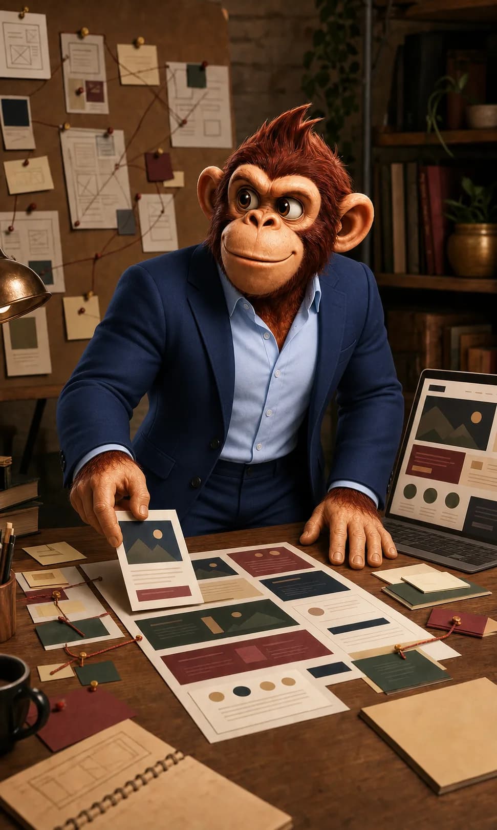 Rocky in a business suit, shaping disconnected website ideas into one clear plan